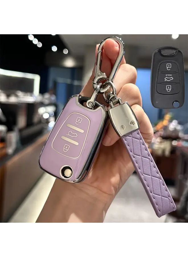 غطاء مفتاح سيارة من TPU وردي مع سلسلة مفاتيح لطرازات هيونداي I10 و I20 و I30 و كيا سيد وسول وسبورتاج - Image 3